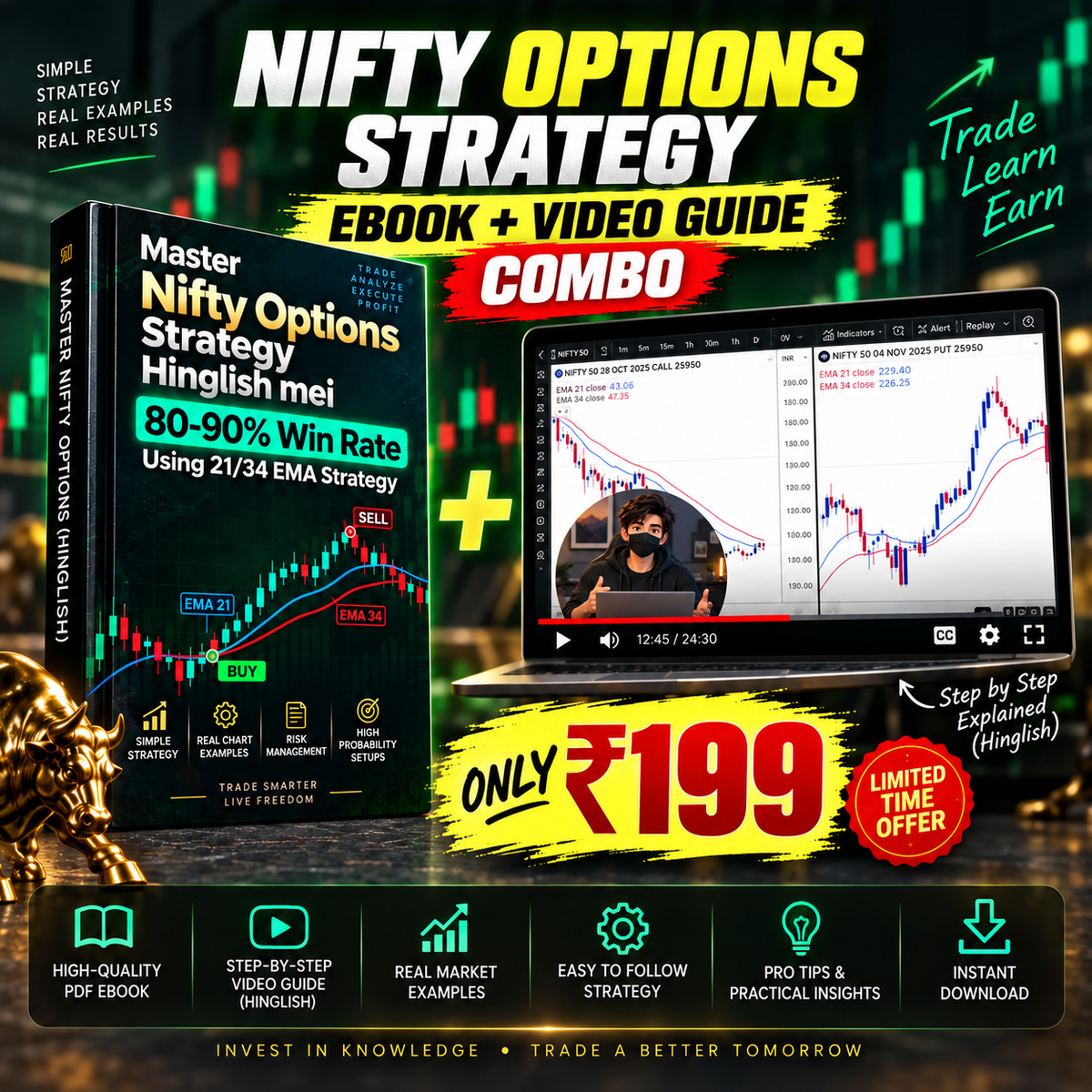 Master Nifty Options Strategy — Ebook + Video Guide Combo (Hinglish) | 21/34 EMA Trading System